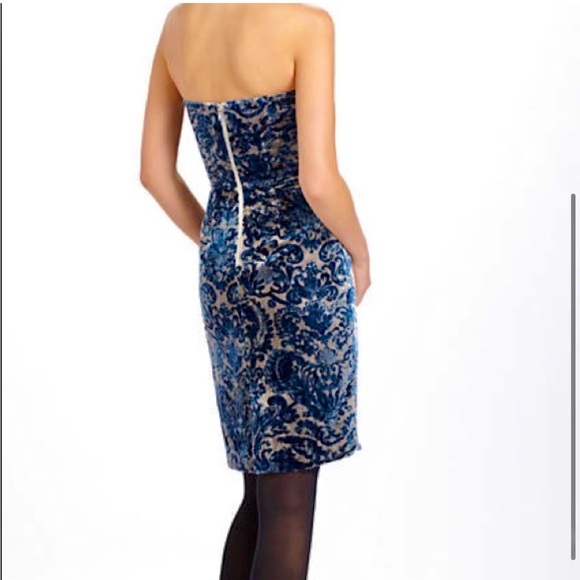 Anthro velvet strapless pleat detail dress pink/blue Sz 2P - Picture 5 of 13